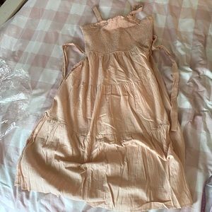 Shirred pink maxi dress with pockets